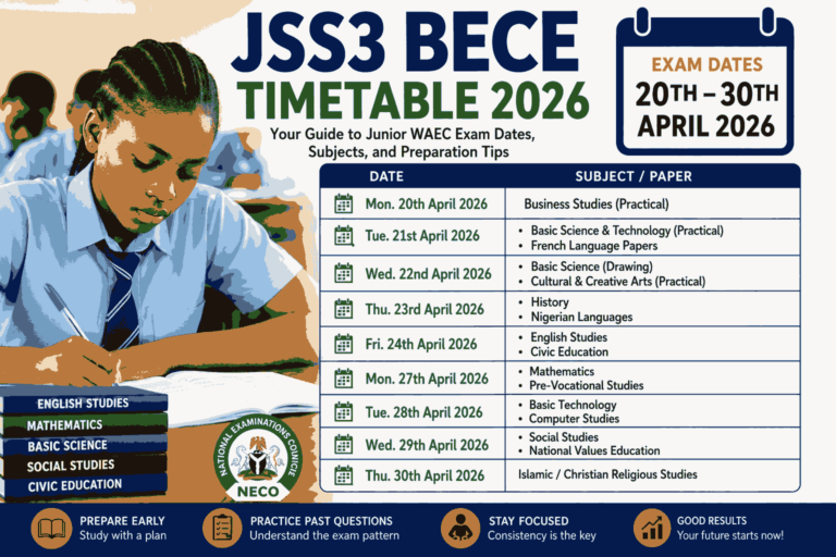 JSS3 BECE Timetable 2026: Complete Guide to Junior WAEC Exam Dates, Subjects, Preparation Tips, and Latest Updates
