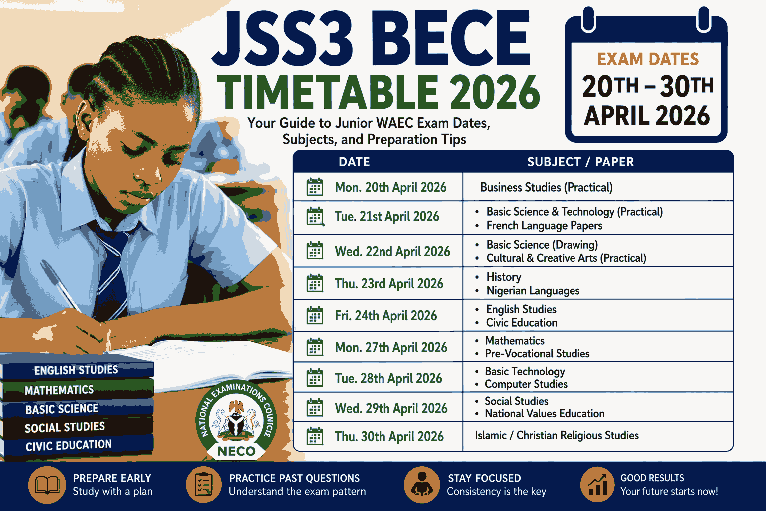 Jss3 Bece Timetable 2026