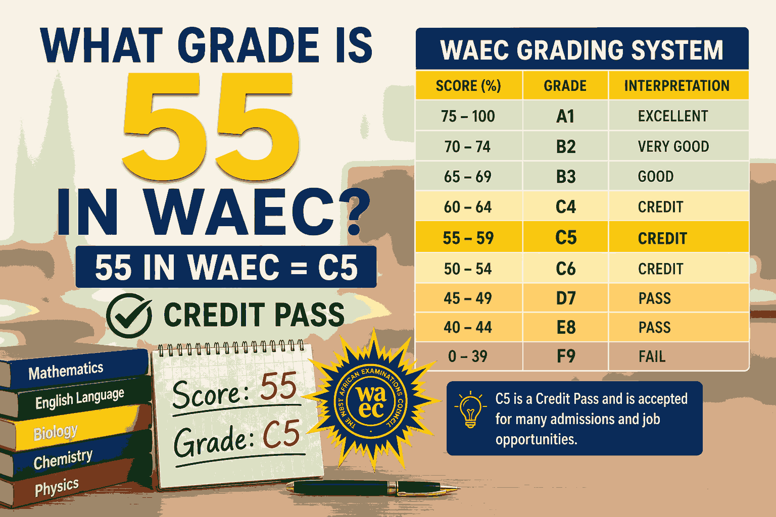 What Grade Is 55 In Waec