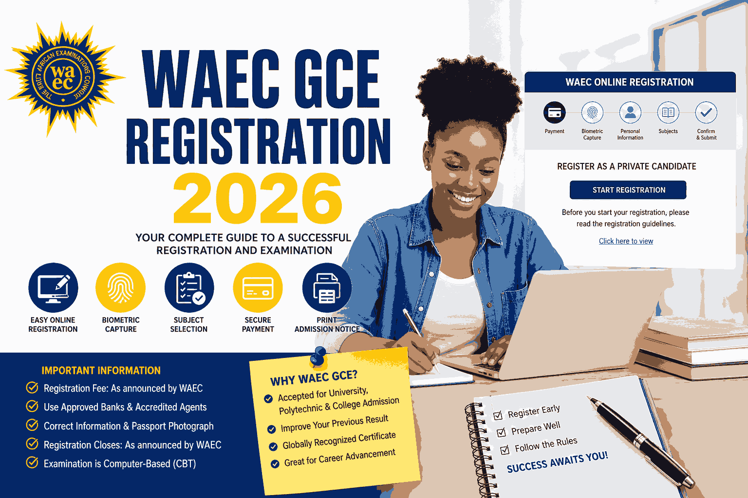 WAEC GCE Registration 2026: Complete Guide to Registration Process, Fees, Requirements, Portal, Closing Date, and More